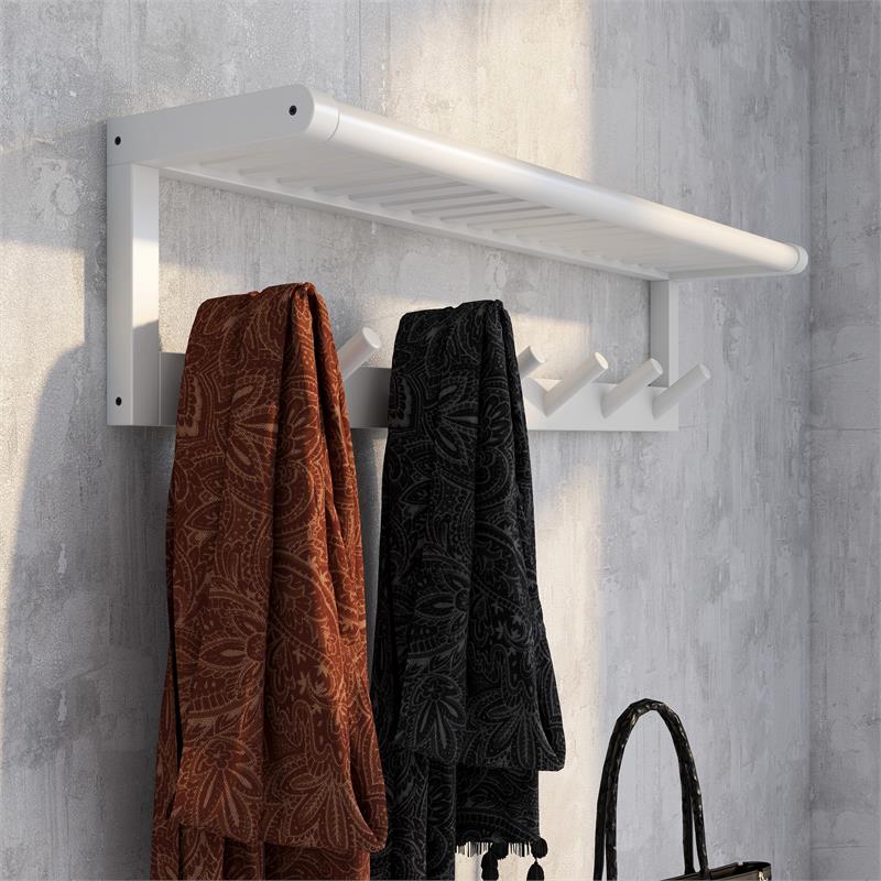 New Ridge Home Goods Abingdon Wood Large Peg Coat Rack with Shelf in White