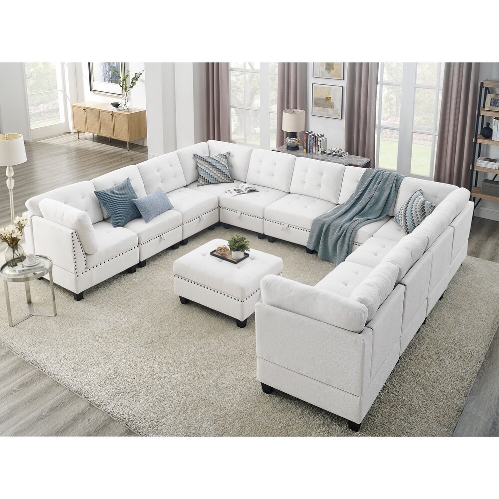 12 Piece U Shaped Modular Sectional Sofa with Bonus Storage