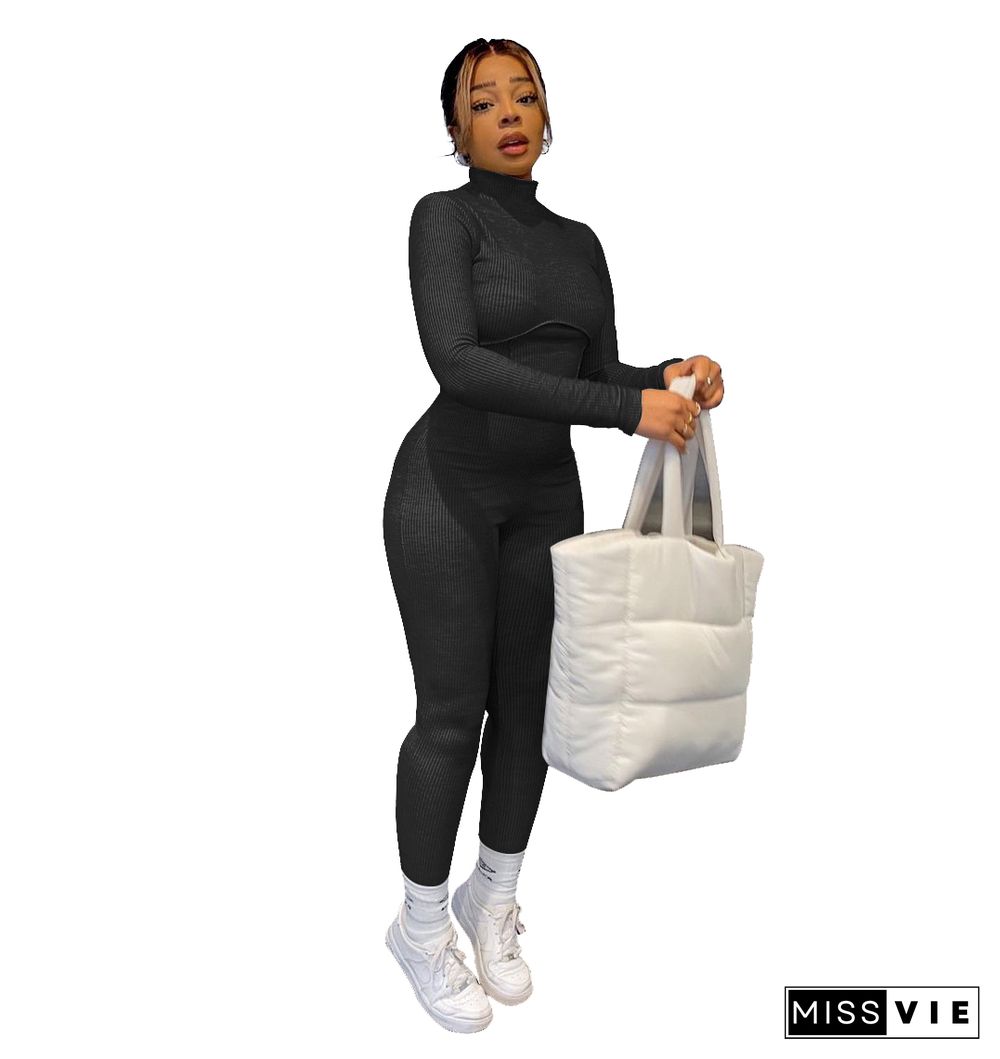 Turtleneck Long Sleeve Bodycon Fitness Jumpsuit