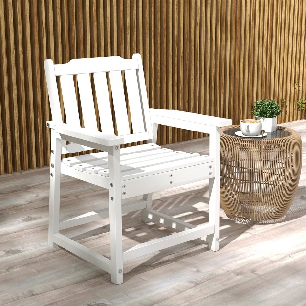 Outsunny All weather Patio Chair Hdpe Patio Dining Chair Heavy Duty Wood like Outdoor Furniture White