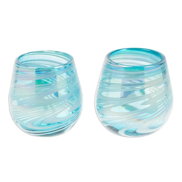 Novica Handmade Waves Of Sophistication Handblown Recycled Glass Stemless Wine Glasses (Pair)