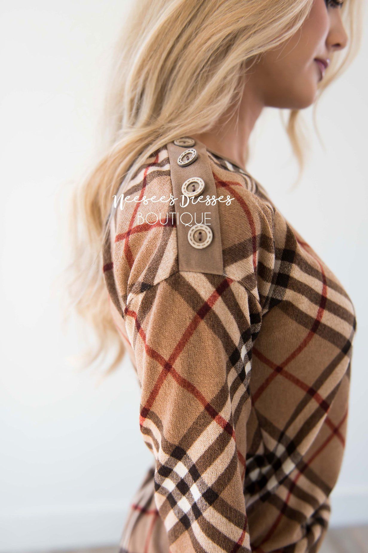 Plaid Sweater with Button Shoulders