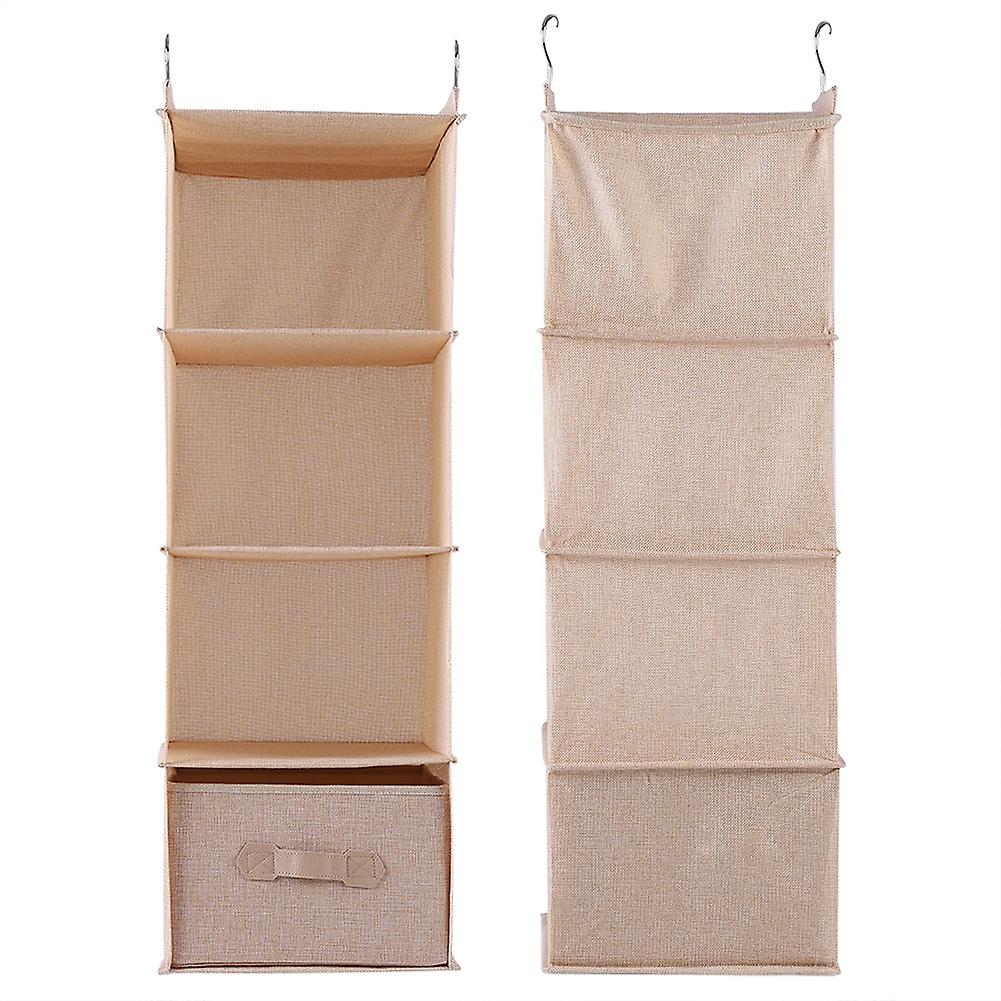 Hanging Closet Organizer Clothes Clothing Storage Holder 4 Shelves with Drawer (Beige)