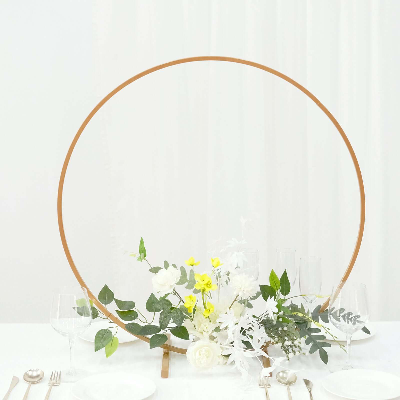 Gold Metal Round Hoop Wedding Centerpiece, Self Standing Table Floral Wreath Frame 28