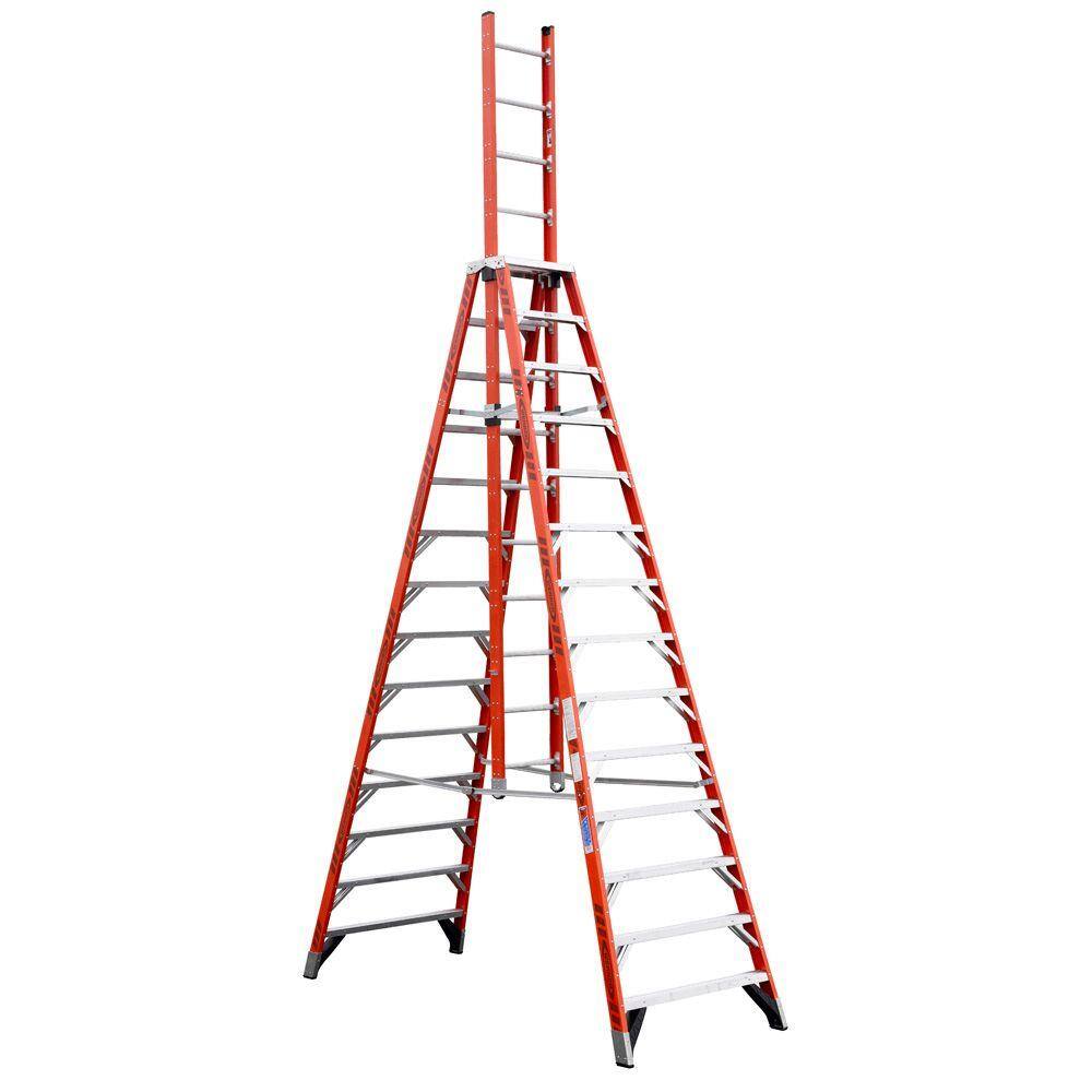 Werner 14 ft. Fiberglass Extension Trestle Step Ladder with 300 lb. Load Capacity Type IA Duty Rating E7414