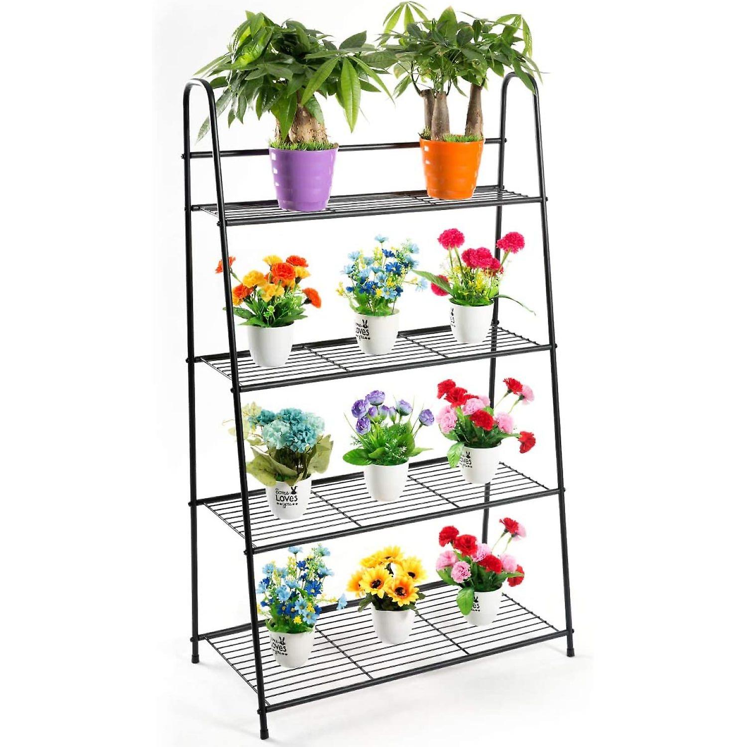 4 Tier Metal Plant Stand， Ladder-shaped Storage Rack Stand Shelf，shoe Organizer， Utility Storage For Indoor Outdoor Use， Black