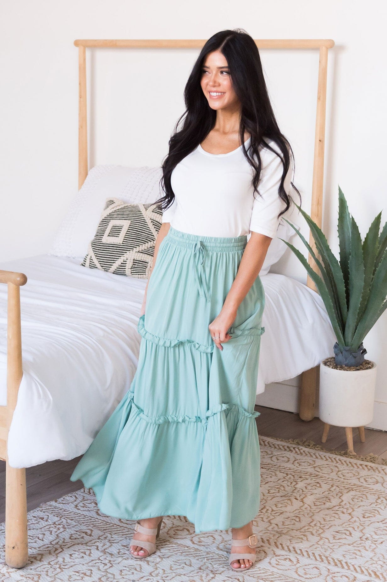 Farmers Market Modest Tiered Maxi Skirt