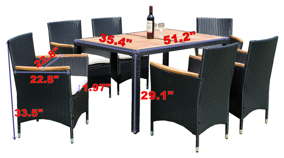 7 Pieces Outdoor Patio Wicker Furniture Dining Table Set With 6 Stools   Tropical   Outdoor Dining Sets   by AquaView Inc  Houzz