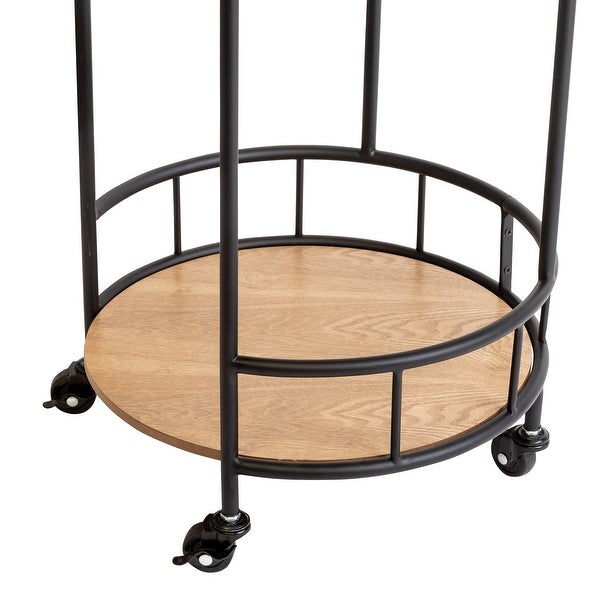 Natural/Black Steel and MDF 2-Tier Rolling Side Table