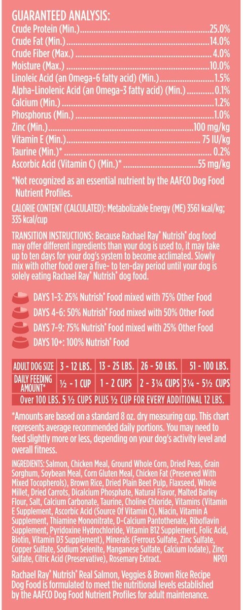 Rachael Ray Nutrish Real Salmon， Veggies and Brown Rice Recipe Dry Dog Food