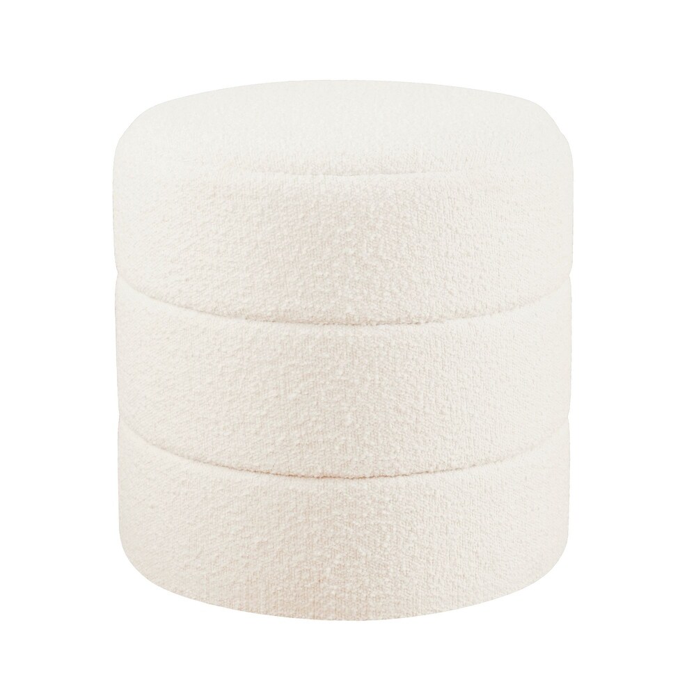 HomePop Upholstered Round OttomanCarmel Faux Leather