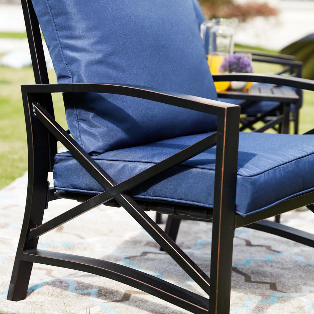 Patio Festival 5Piece Metal Patio Conversation Set with Blue Cushions