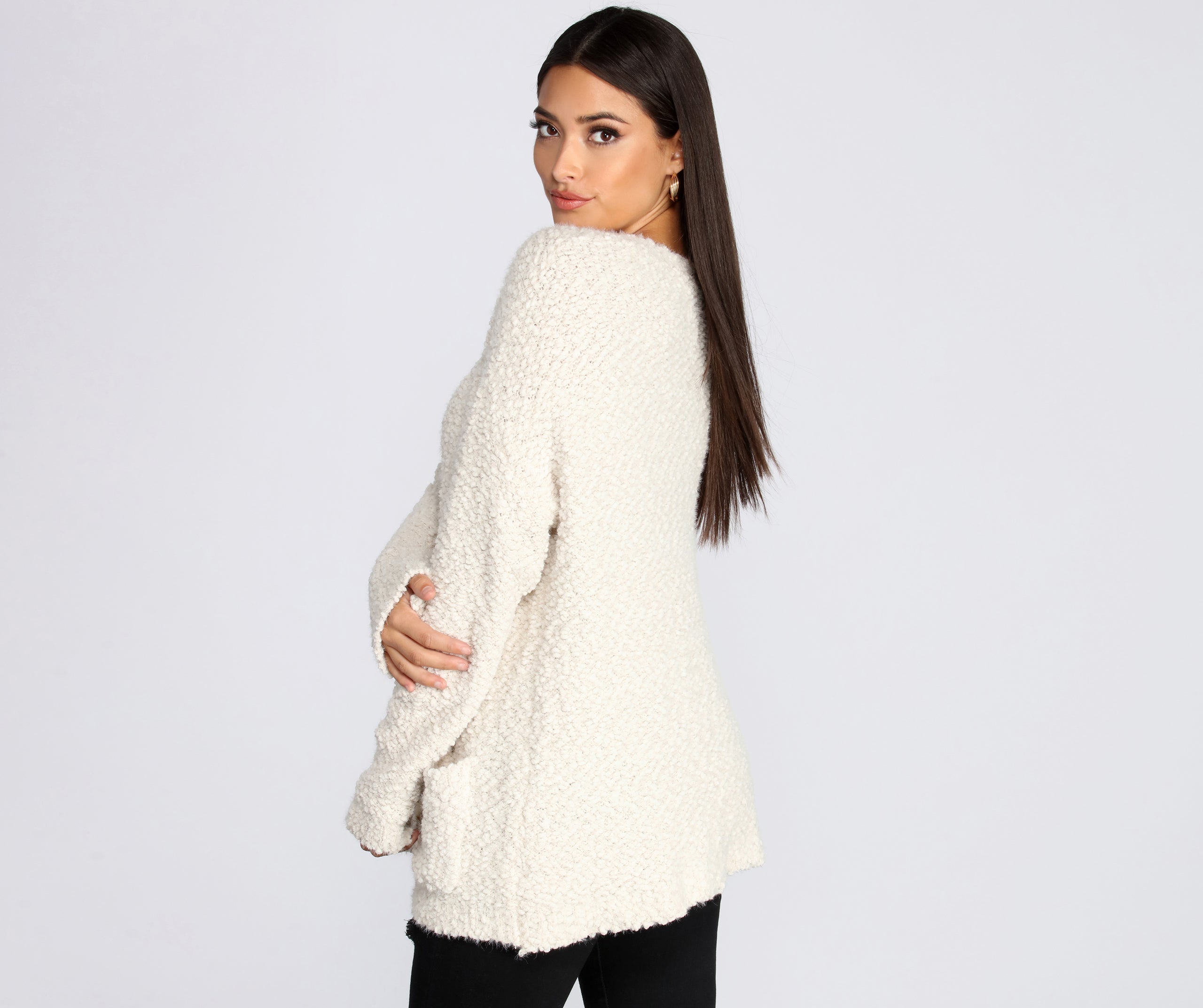 Popcorn Knit Long Cardigan