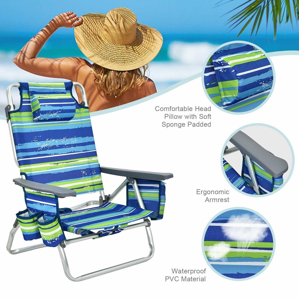 2PCS 5 Position Outdoor Folding Backpack Beach Table Chair