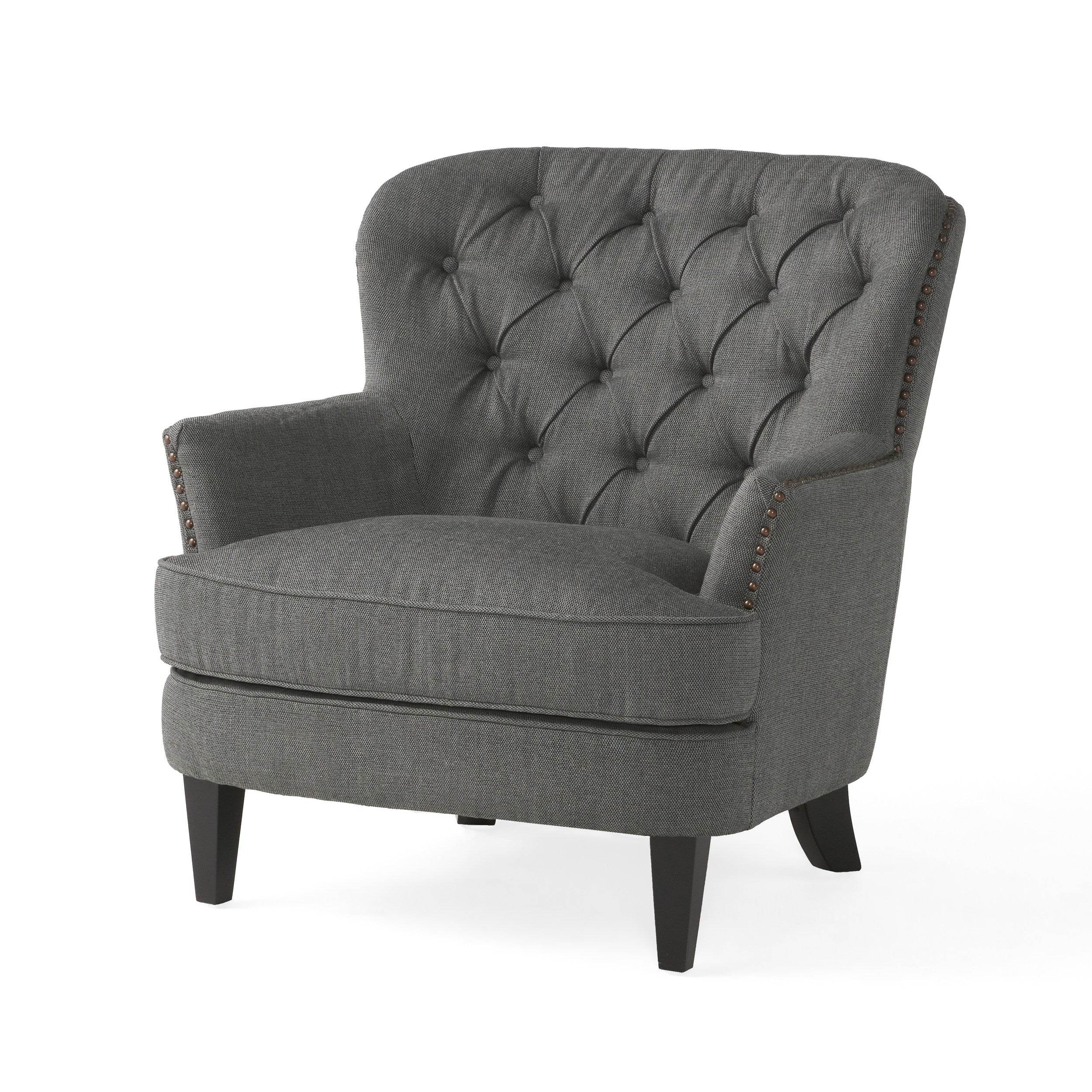 Teton Button Tufted Upholstered Club Chair With Footstool