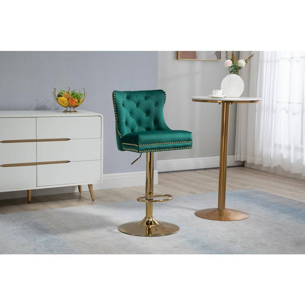 ZIRUWU 46.46 in.Emerald Metal Bar Stool with Back and Footrest Counter Height bar Chairs ZZQ-JBY721A24