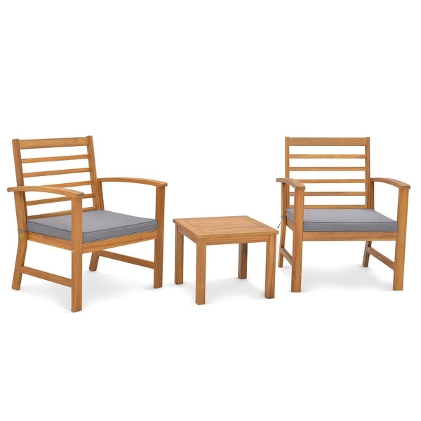 3 PCS Outdoor Furniture Set Acacia Wood Conversation Set with Cushions