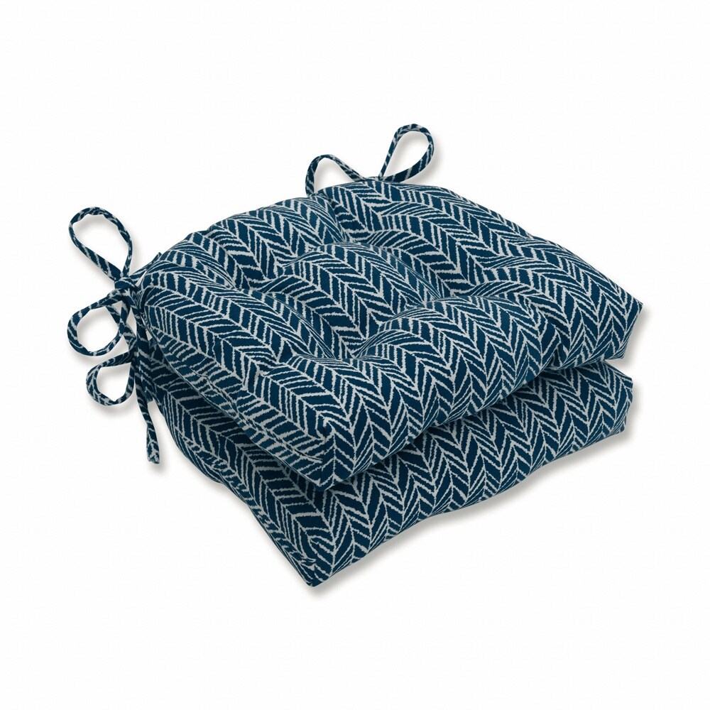 Pillow Perfect Indoor Herringbone Ink Blue Reversible Chair Pad (Set of 2)