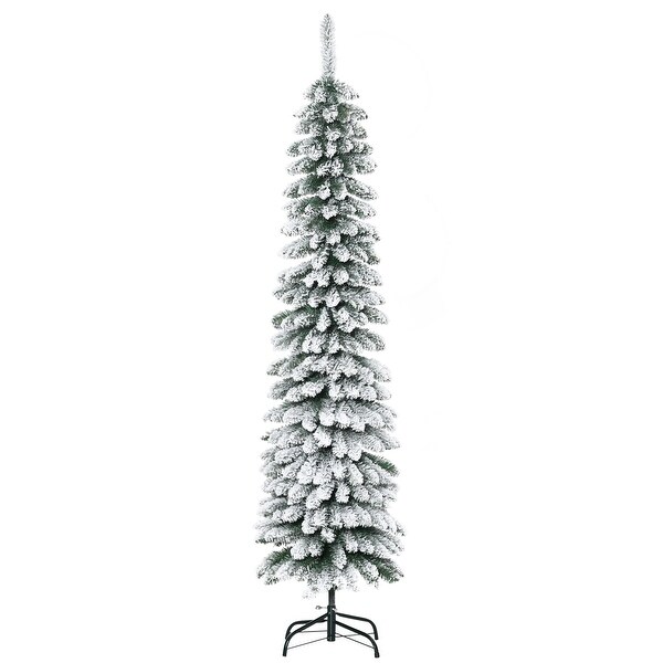 HOMCOM 6' Slim Flocked Christmas Tree with Stand