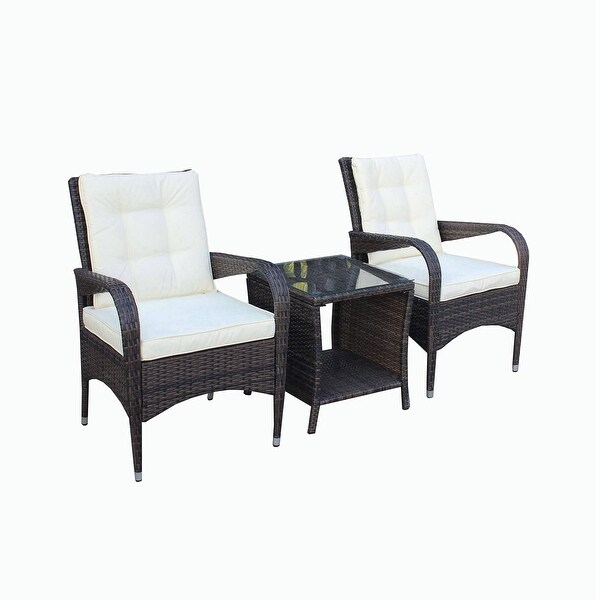 3 piece Conversation set wicker Ratten Sectional Sofa With Seat Cushions - Overstock - 37364335