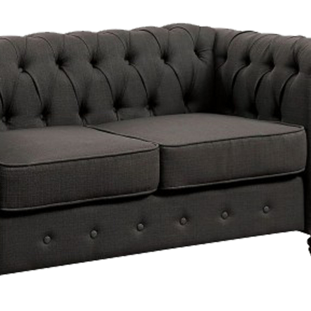 Fabric Upholstered Chesterfield Loveseat With Nailhead Trims Gray  Saltoro   Traditional   Loveseats   by VirVentures  Houzz