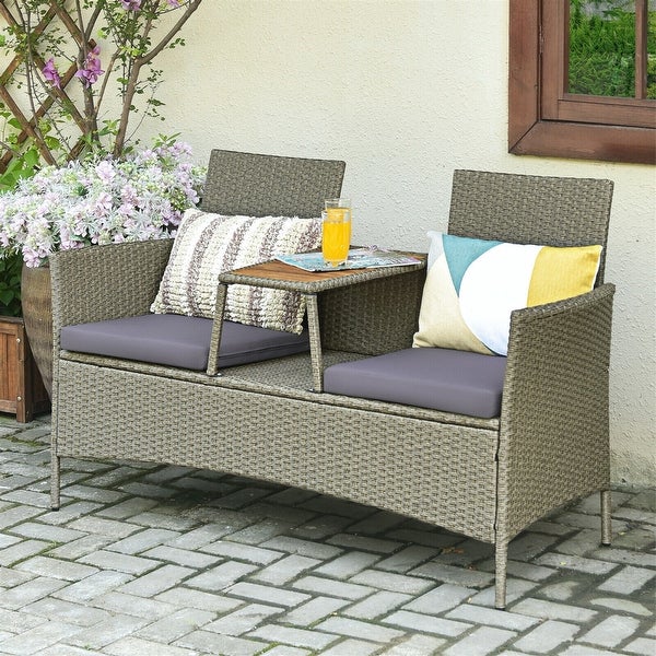 2-Person Outdoor Rattan Conversation Furniture with Coffee Table - Overstock - 37500625