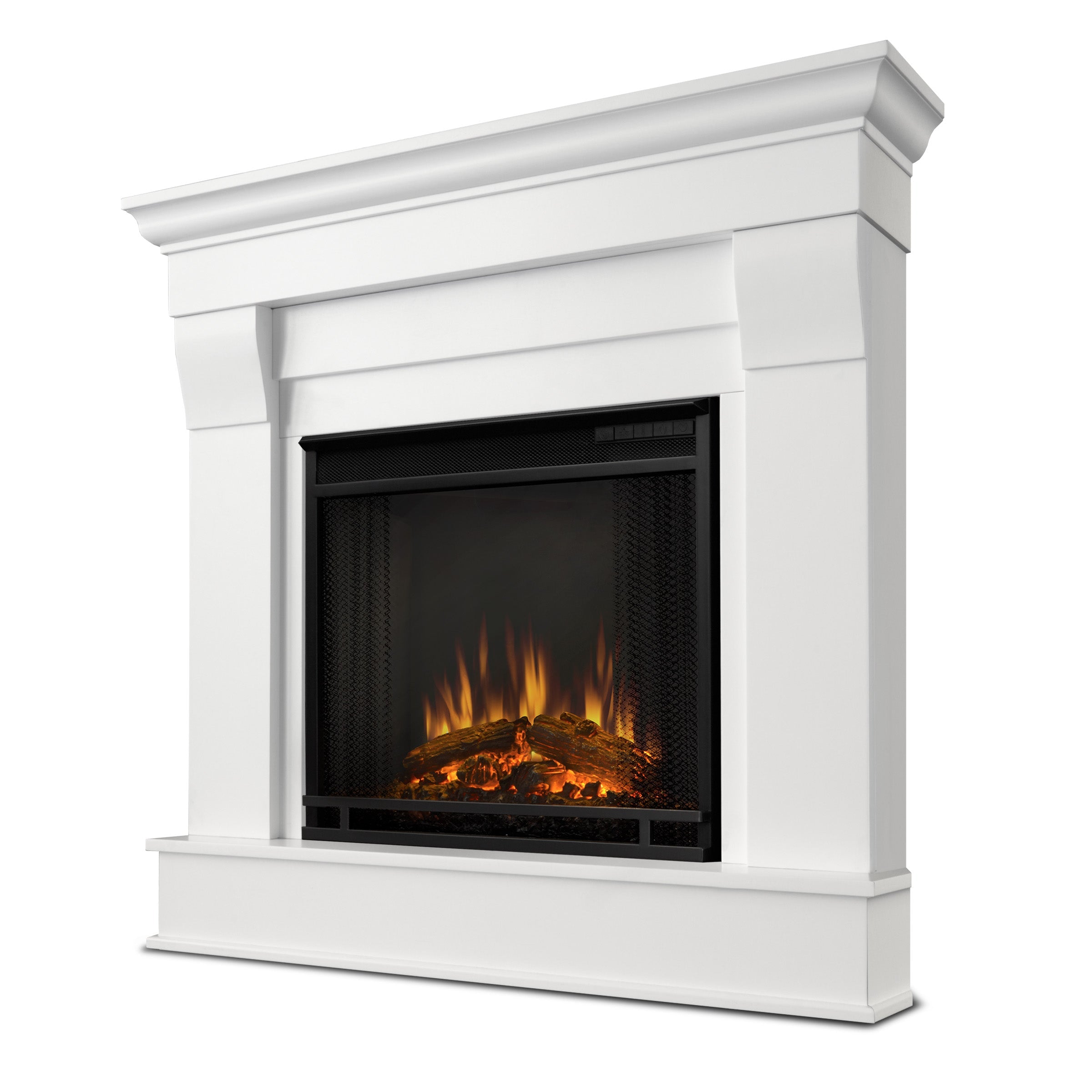 Chateau Corner Electric Fireplace in White by Real Flame