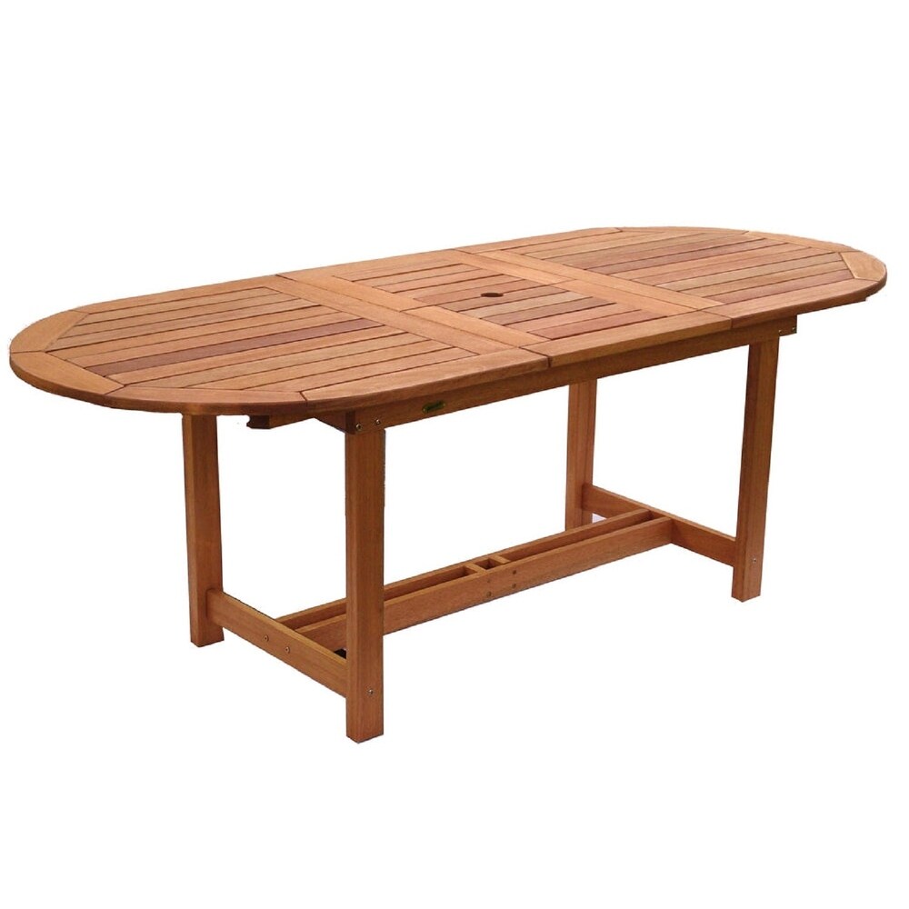 Amazonia Brown Oval Eucalyptus Wood Outdoor Dining Table with Extension   63 in. L x 35 in. W x 29 in. H