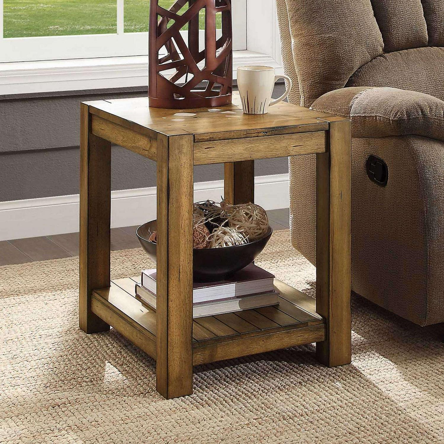 Better Homes and Gardens Bryant Solid Wood End Table， Rustic Maple Brown Finish