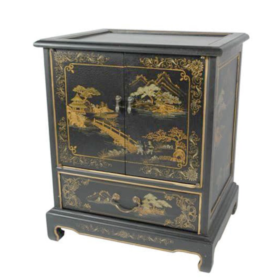 Handmade Lacquered Vintage Chinese Landscape End Table - 20.00