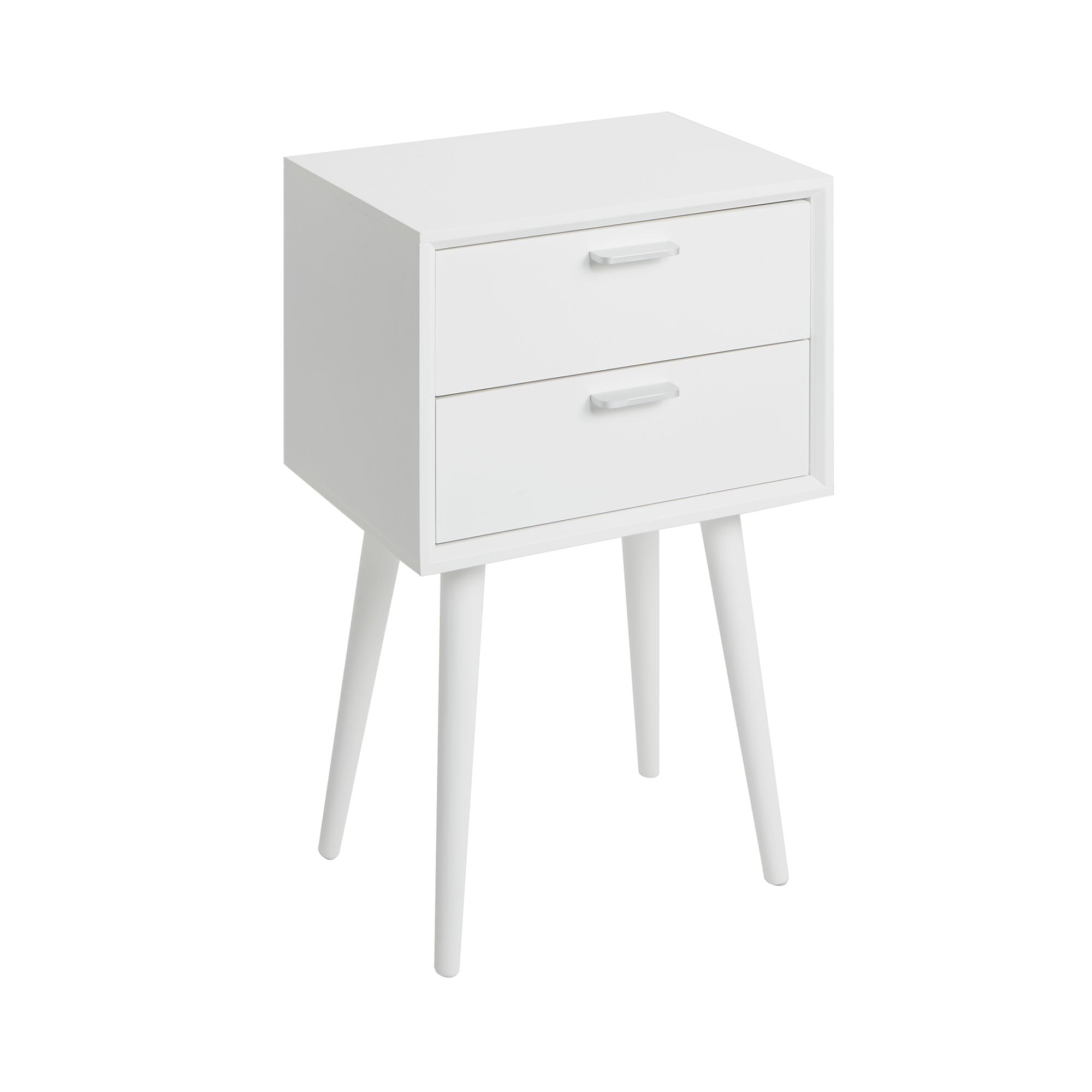 Olsen Mid Century Modern Two Drawer Side Table, White Finish