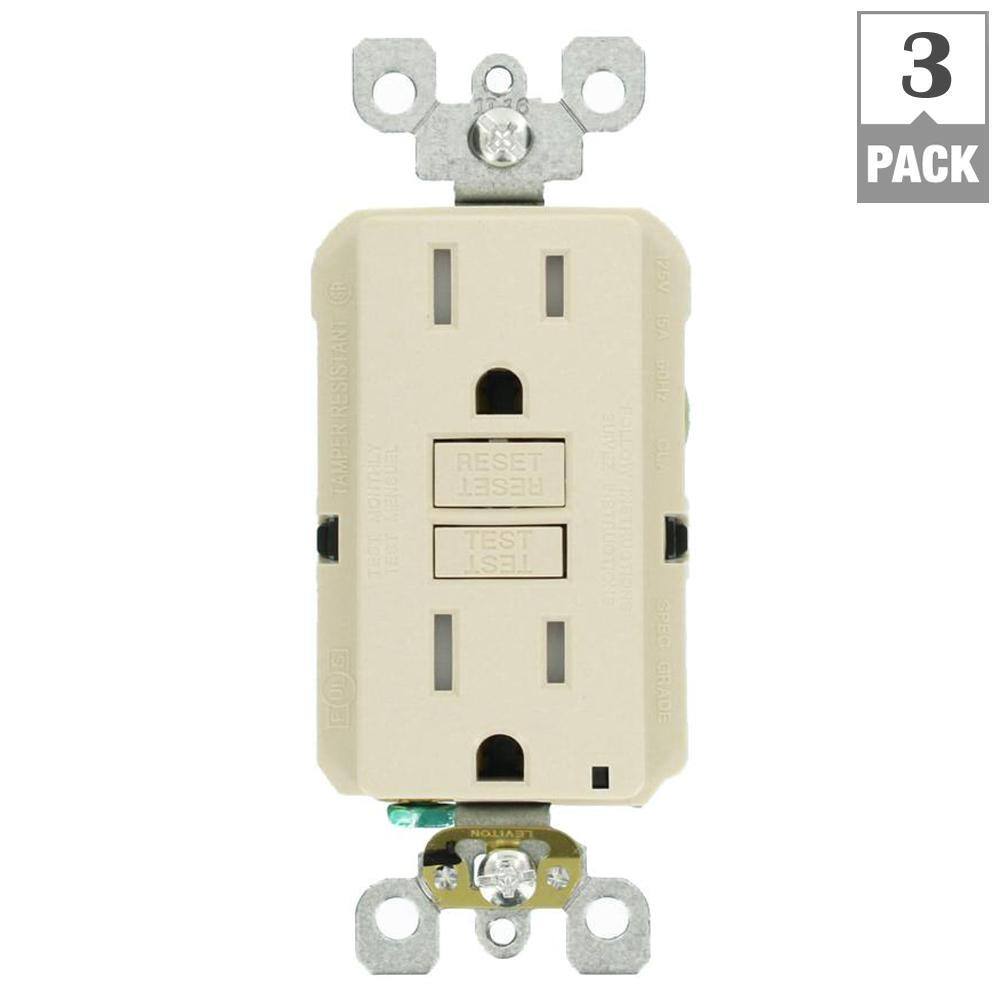 Leviton 15 Amp 125-Volt Duplex SmarTest Self-Test SmartlockPro Tamper Resistant GFCI Outlet Light Almond (3-Pack) M96-GFTR1-03T