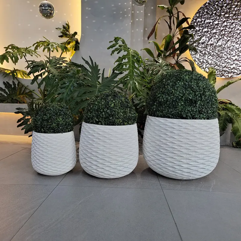 Supply Competitive Price Occident Popular Textured Round Fiberglass Mgo Indoor Cement Plant Pots Garden Decoration Concrete Flow