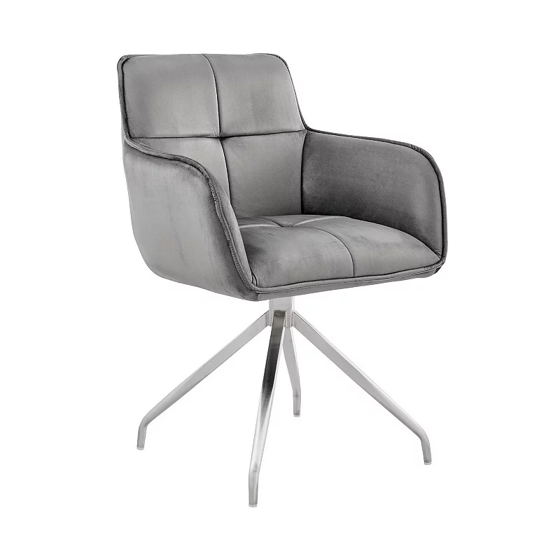 Accent Chair with Square Tufting and Metal Legs， Gray and Silver