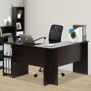 Furinno 54 in. L-Shaped Espresso Computer Desk with Shelves 16084EX