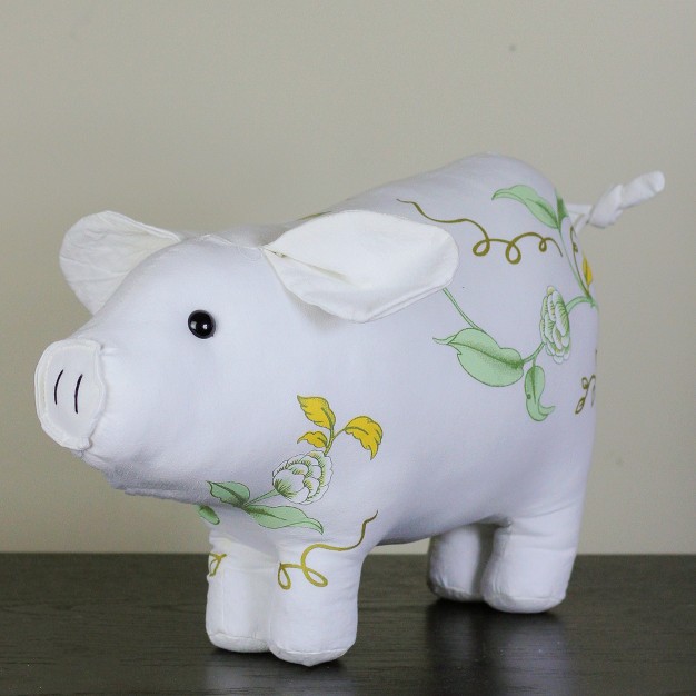 White Soft Green And Yellow Floral Pig Spring Tabletop Decoration