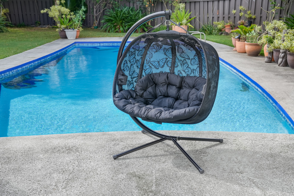 66H x 50W x 43D Black Hanging Loveseat Butterfly Design   Transitional   Hammocks And Swing Chairs   by IDEAZ International  LLC  Houzz