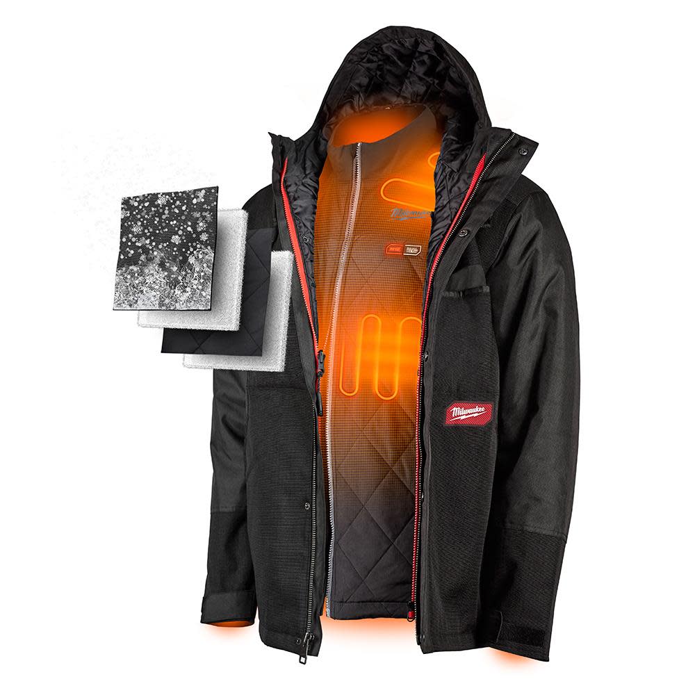 Milwaukee M12 Heated Jacket AXIS Layering System with GridIron Workshell Kit Black Large