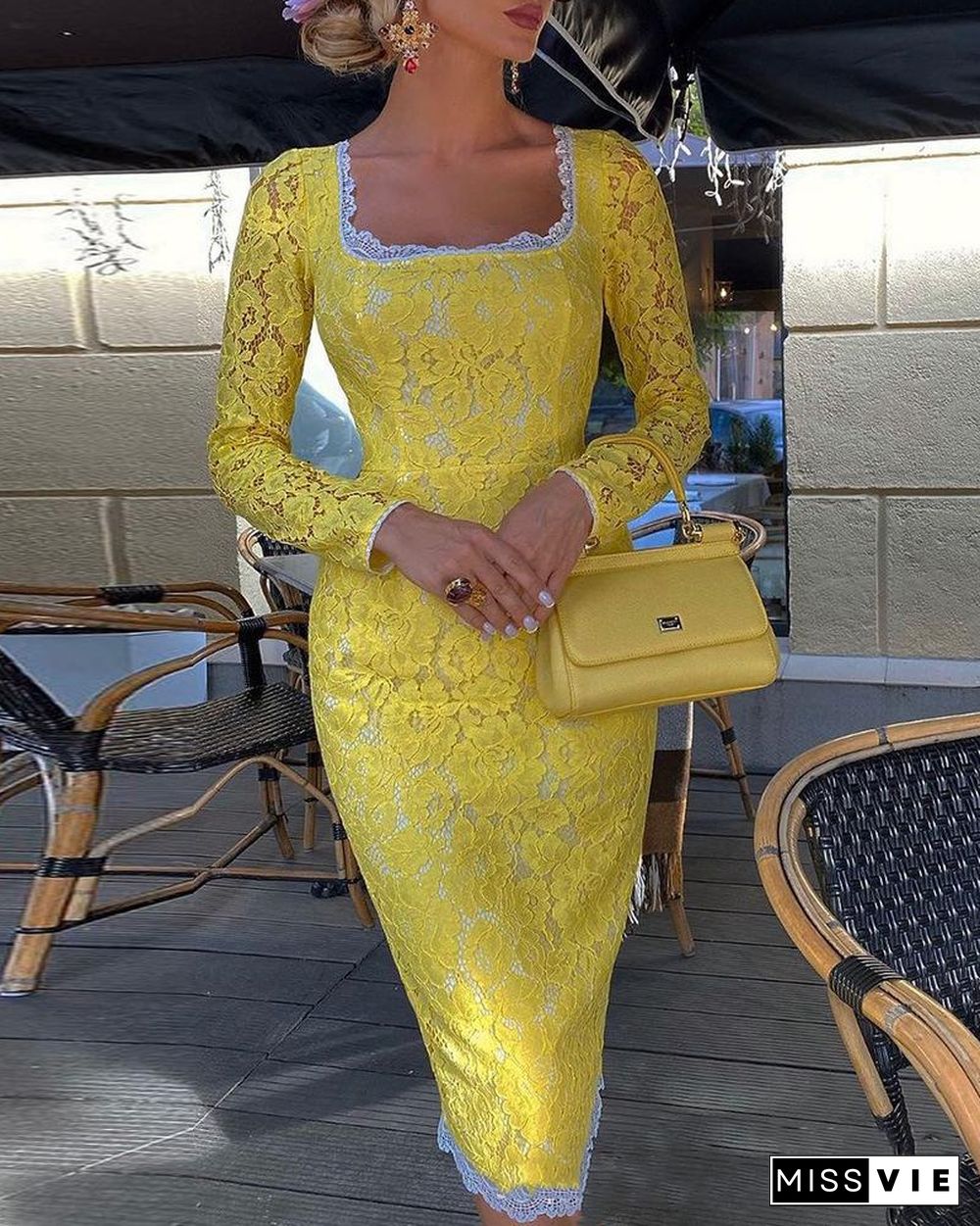 Yellow Lace Sheath Dress