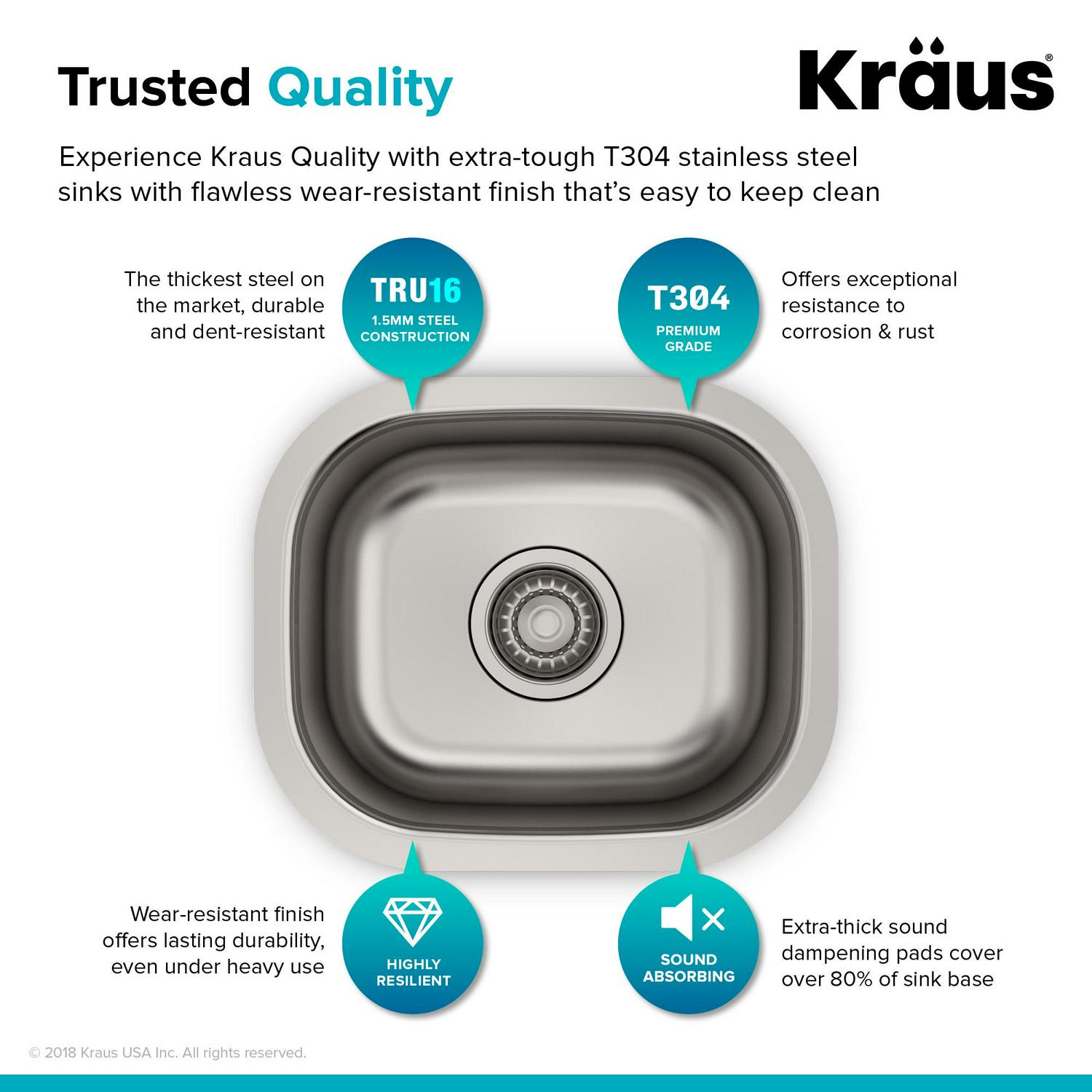 KRAUS Premier 15-inch 18 Gauge Undermount Single Bowl Stainless Steel Kitchen Bar Sink