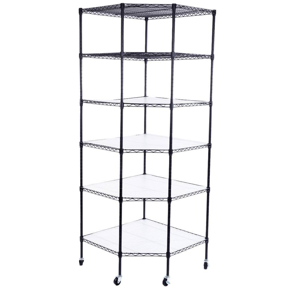 Karl home Black Heavy Duty 6-Tier Metal Rolling Freestanding Garage Storage Shelving Unit (26.77 in. W x 71 in. H x 26.77 in. D) 302992573259