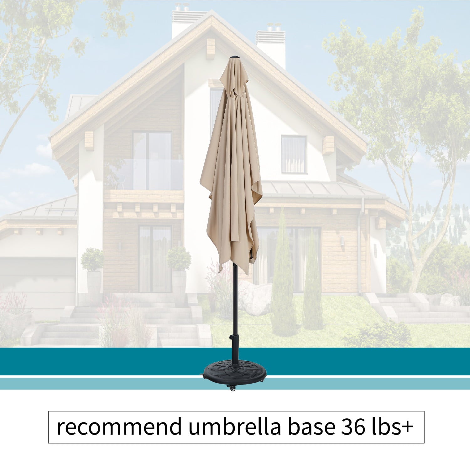 MF Studio 10 x 6.6ft Rectangle Patio Table Umbrella Outdoor Market Umbrella with 6 Steel Ribs and Crank Handle, Beige