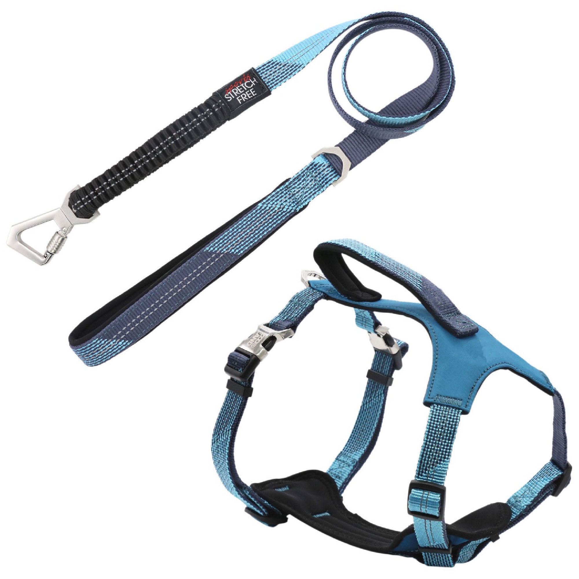 Pet Life Blue 'Geo-prene' 2-in-1 Shock Absorbing Neoprene Padded Reflective Dog Leash and Harness， Small