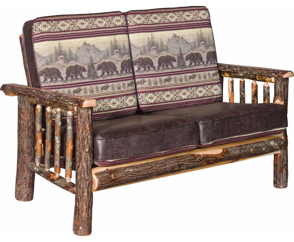 Hickory Log Love Seat with Faux Brown Leather Accents   Rustic   Loveseats   by Furniture Barn USA  Houzz