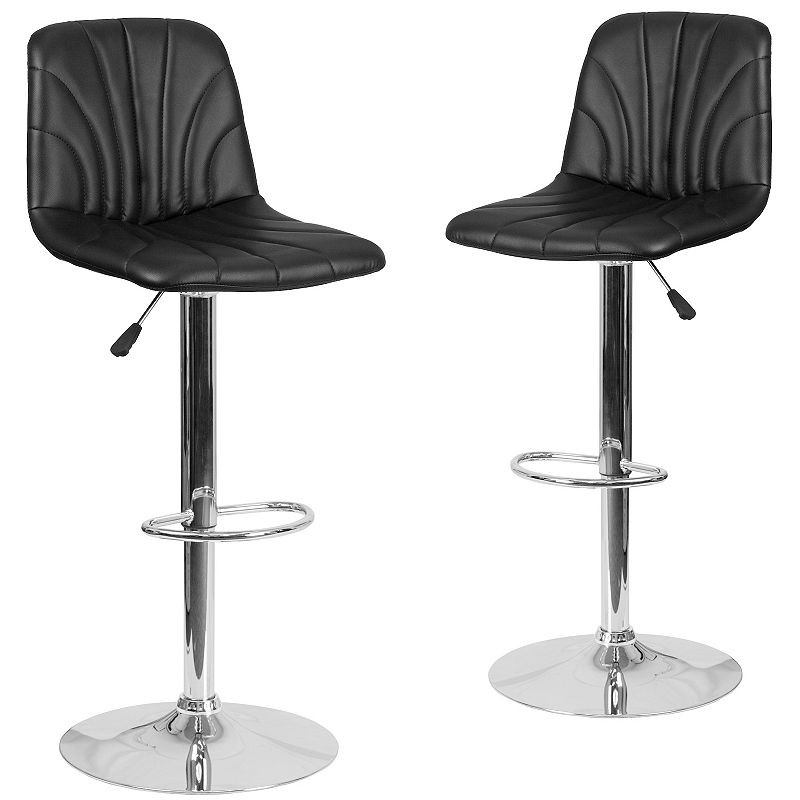 Emma and Oliver 2 Pack Contemporary Vinyl Adjustable Height Barstool with Embellished Stitch Design and Chrome Base