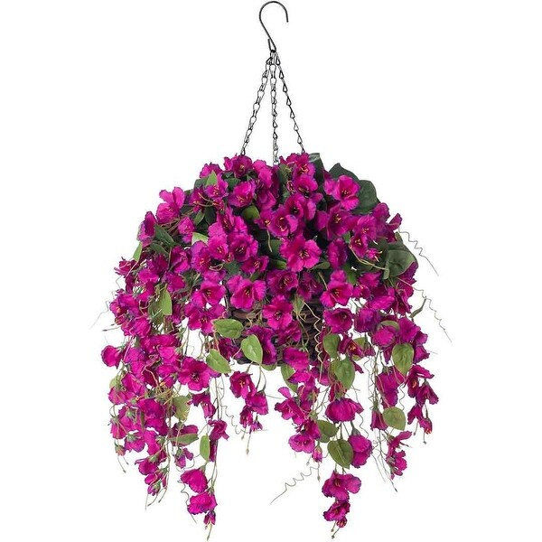 Artificial Faux Hanging Flowers Plants Baskets for Spring Outdoor Outside Decoration，Fake White Silk Long Stems Vines Hibiscus