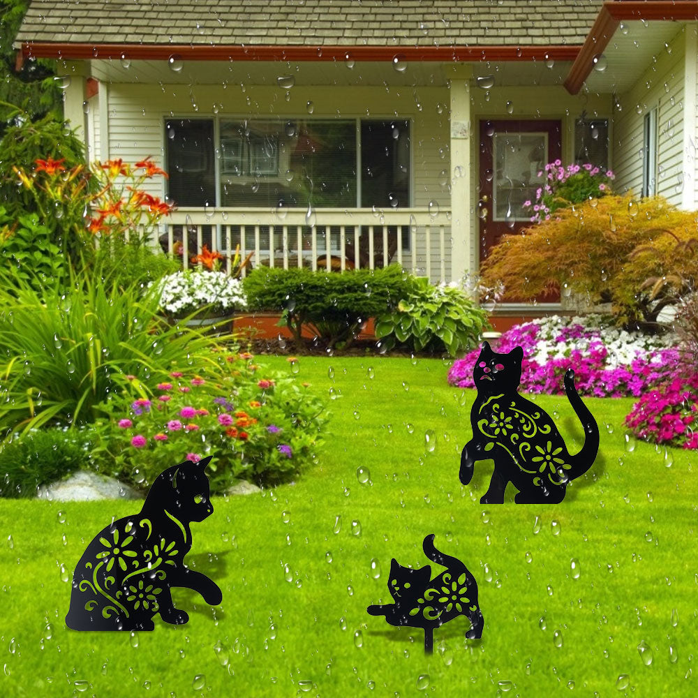 Miuline 3 Pack Black Cat Silhouette Garden Statues Decorative Outdoor Statues Animal Stakes for Yard Decor Lawn