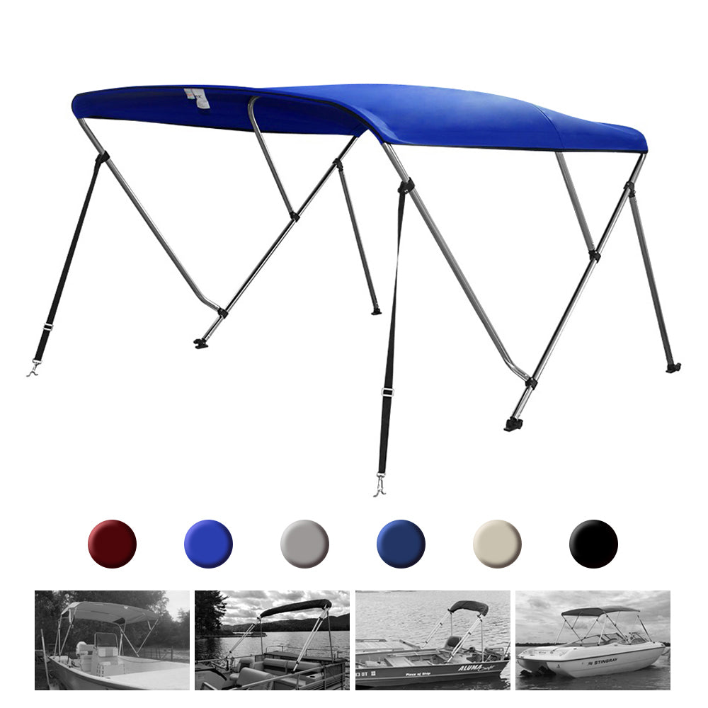 Seamander 3 Bow Bimini Top Boat Cover with Rear Support Pole and Storage Boot， Pacific Blue