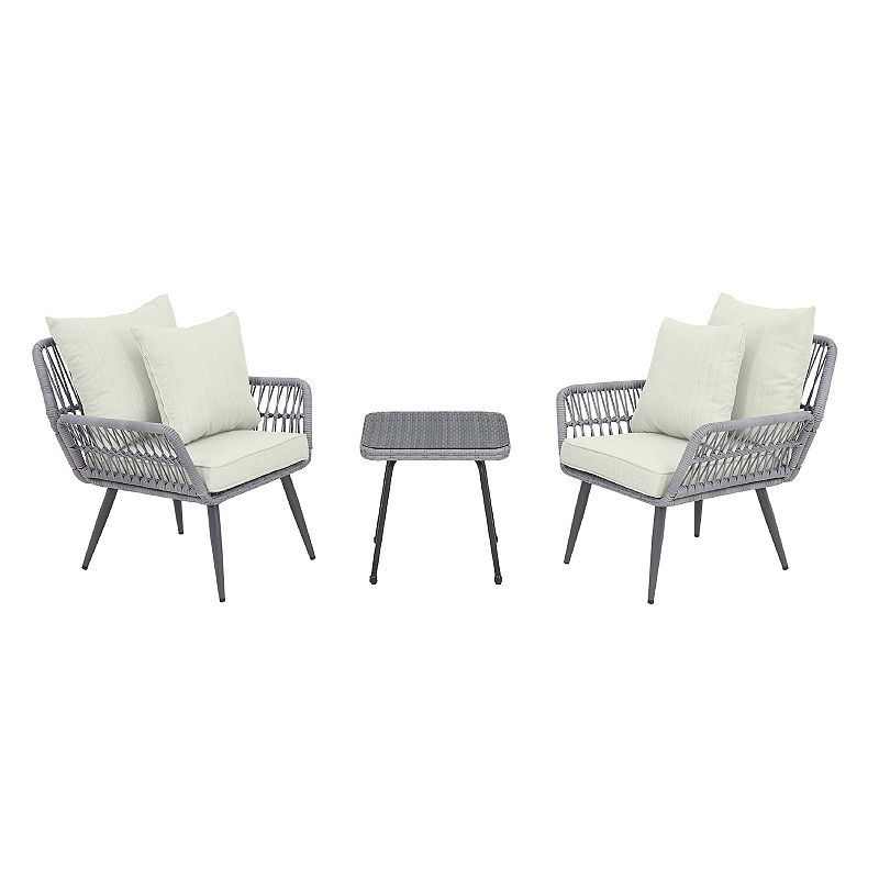 MANHATTAN COMFORT Cannes Rope Wicker Patio Chair and End Table 3-piece Set