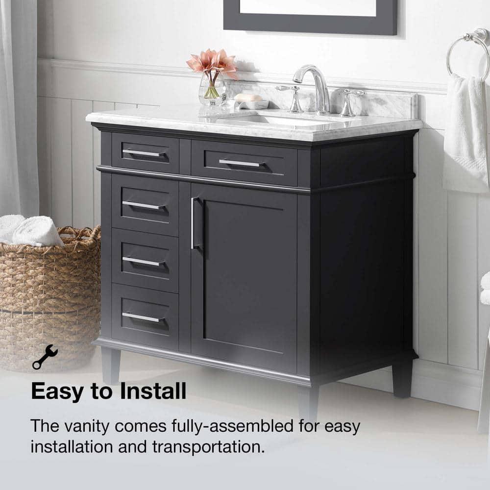 Home Decorators Collection Sonoma 36 in W x 221 in D x 345 in H Freestanding Bath Vanity in Dark Charcoal with Carrara Marble Marble Top